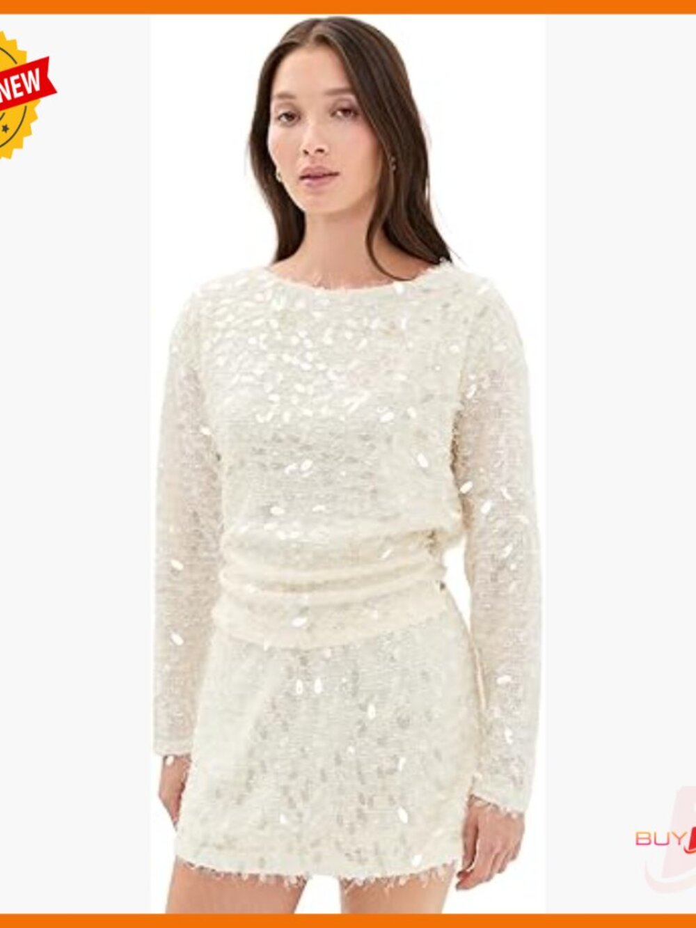 Sequin Long Sleeve Peasant Top With Draped Back, Formal Wear